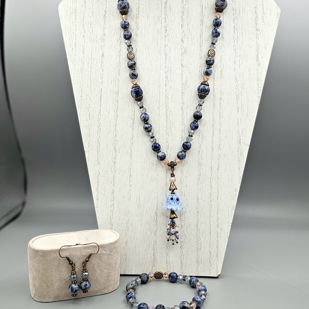 Octopus Blue and Copper Jewelry Set